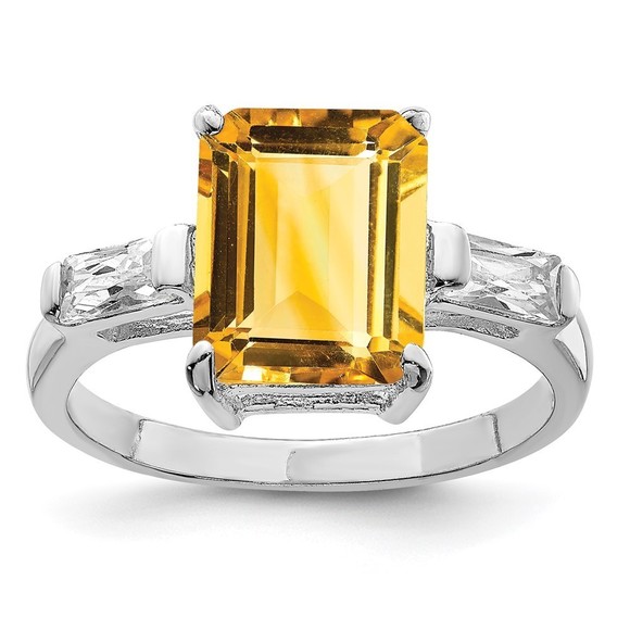 Million Charms Jewelry - 925 Sterling Silver Rhodium Citrine (November Birthstone) ring Size 7